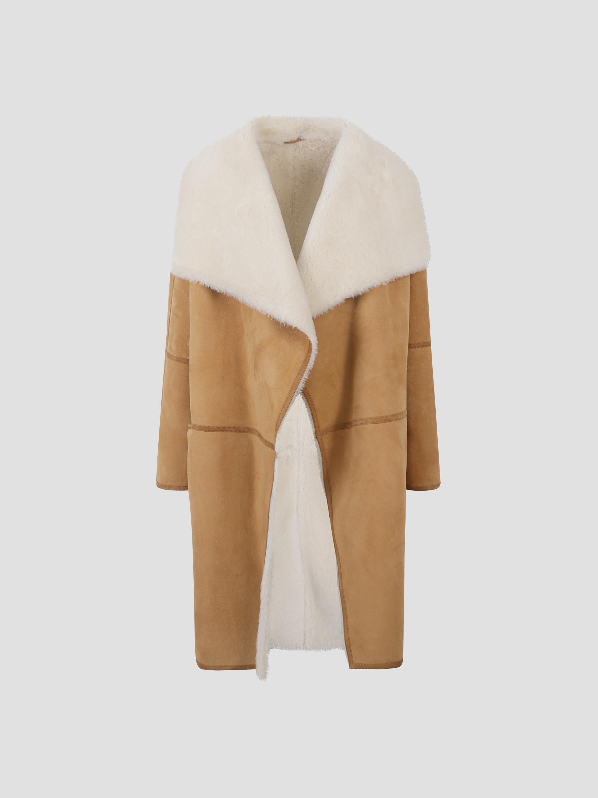 Draped shearling coat