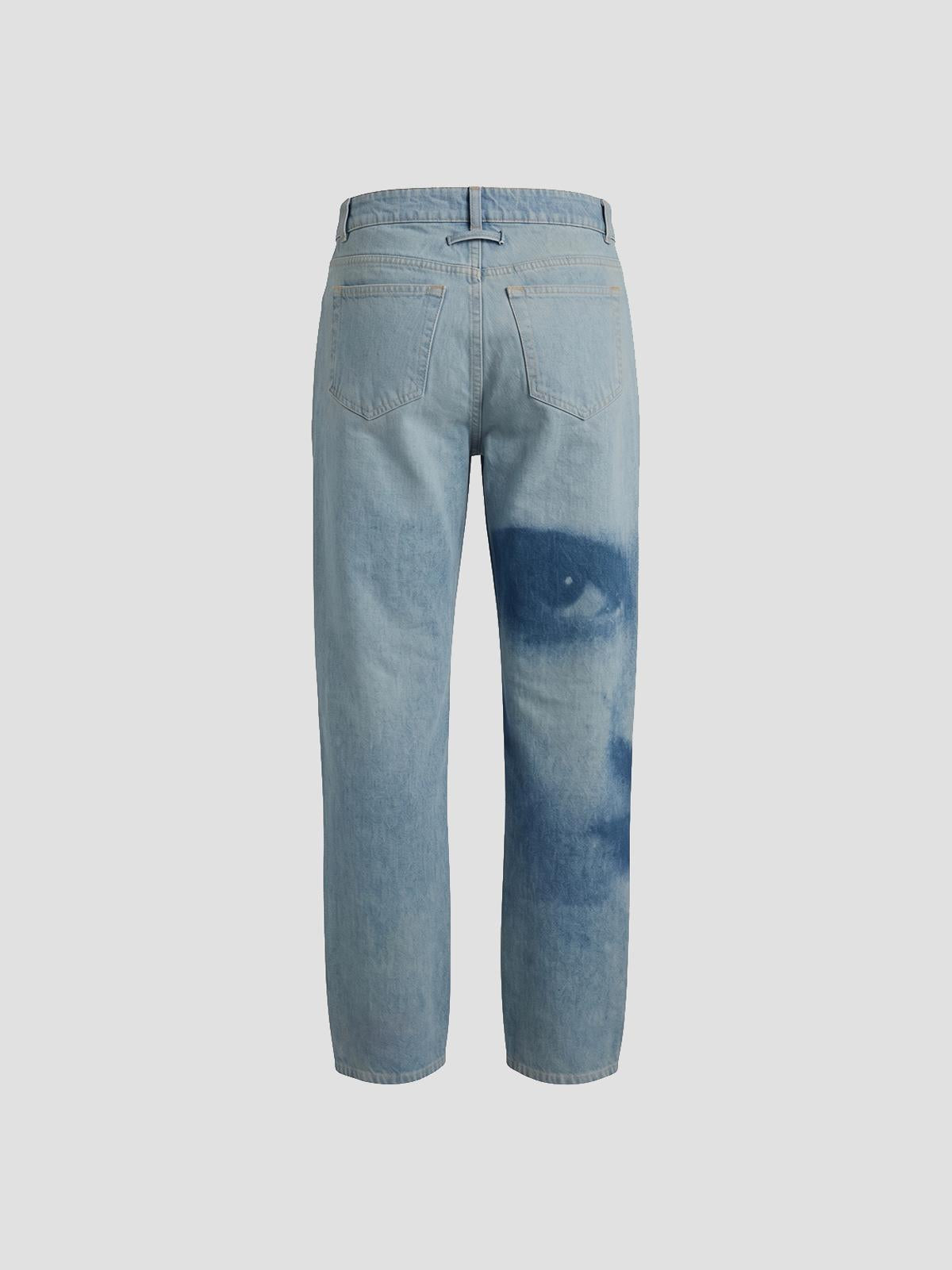 Straigth leg denim pant with face print