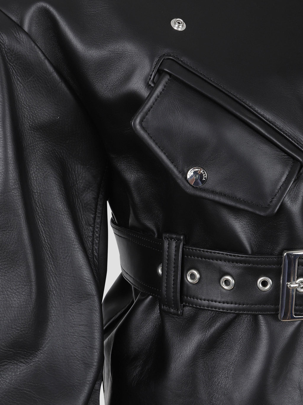 Cropped sculpted belt detail biker jacket