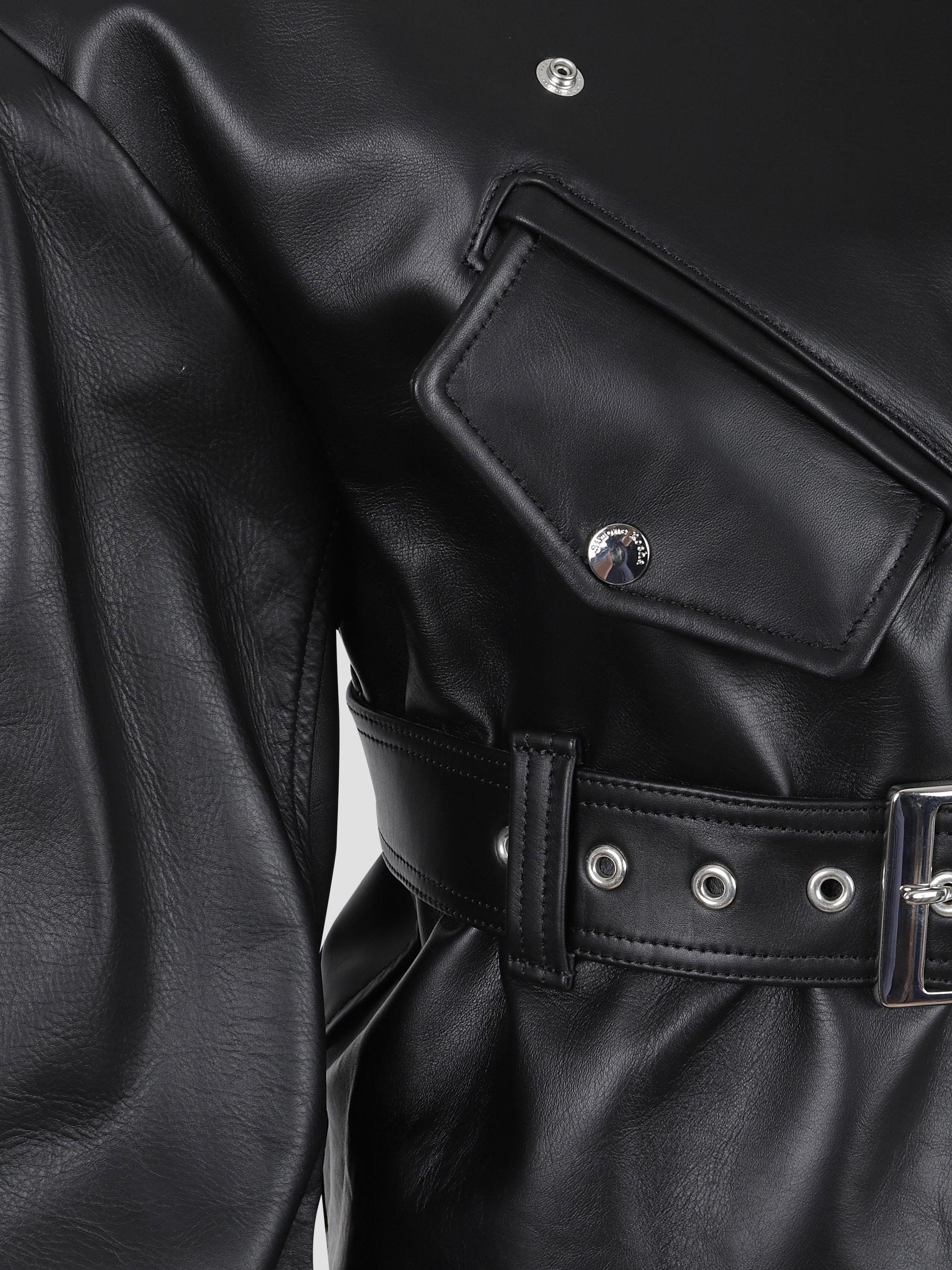 Cropped sculpted belt detail biker jacket