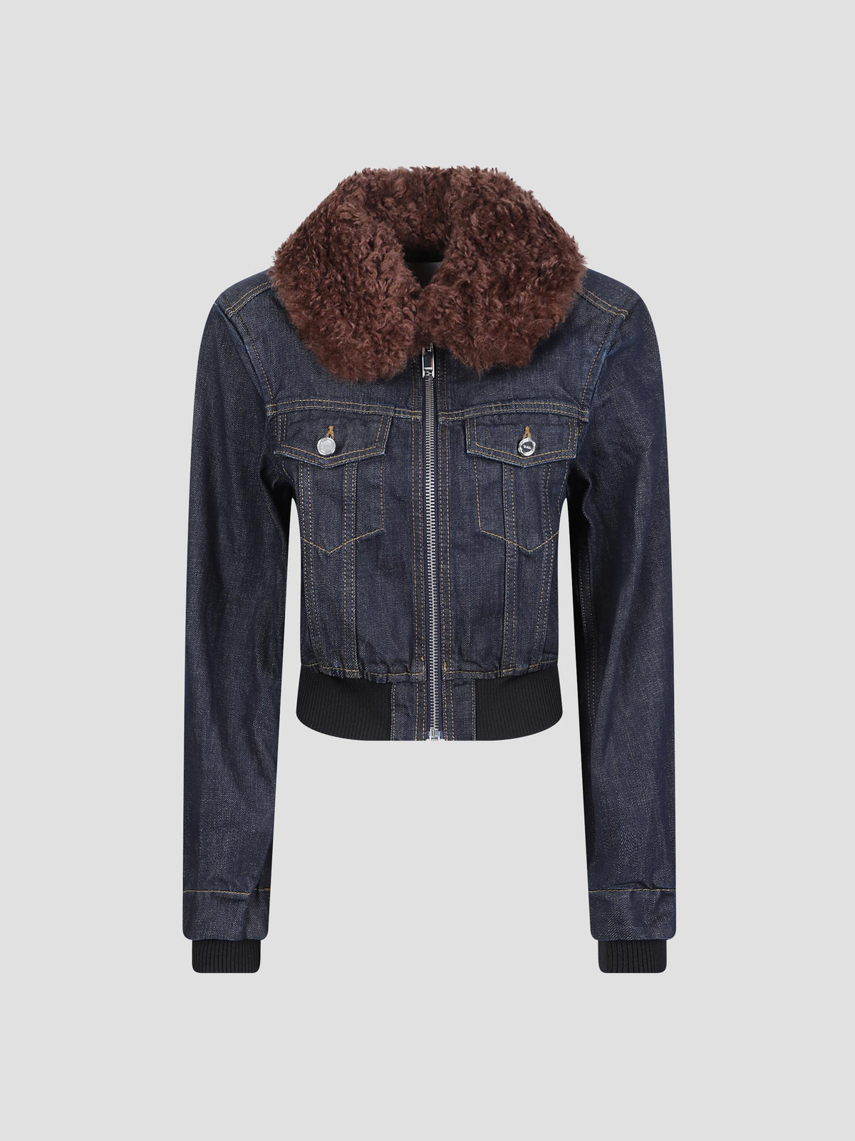 Slub denim cropped bomber jacket