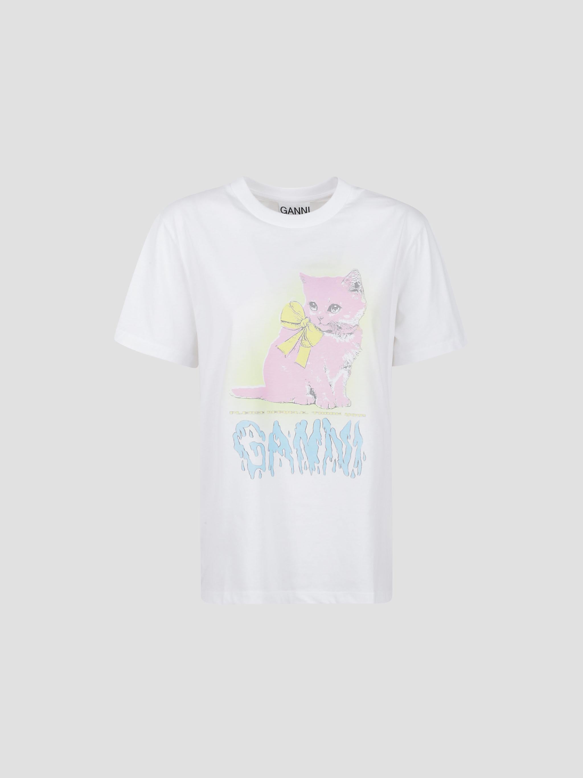 トップス GANNI Basic Cotton Jersey Neon Kitty T GANNI Basic cotton jersey neon kitty t-shirt – Macondo