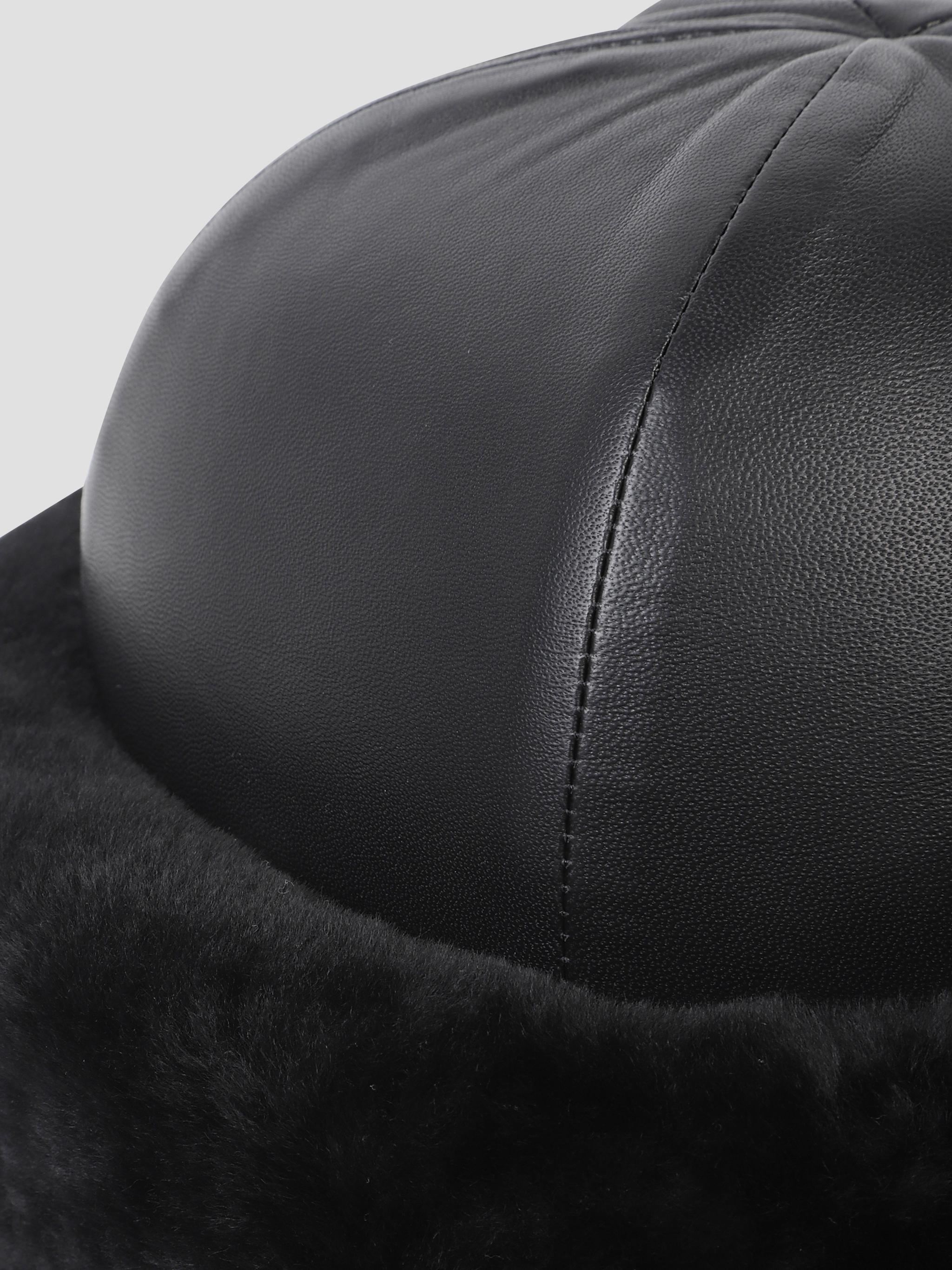 Padded leather and fur beanie