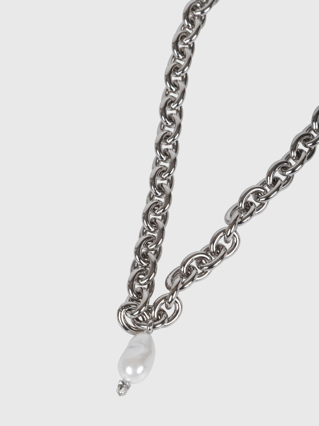 Chain necklace w/ pearl & crystal pendant