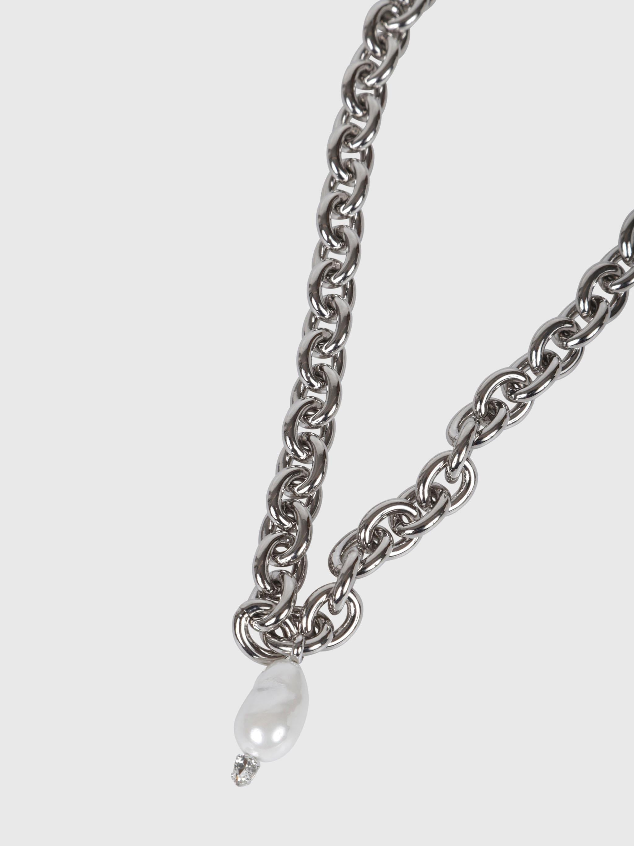 Chain necklace w/ pearl & crystal pendant