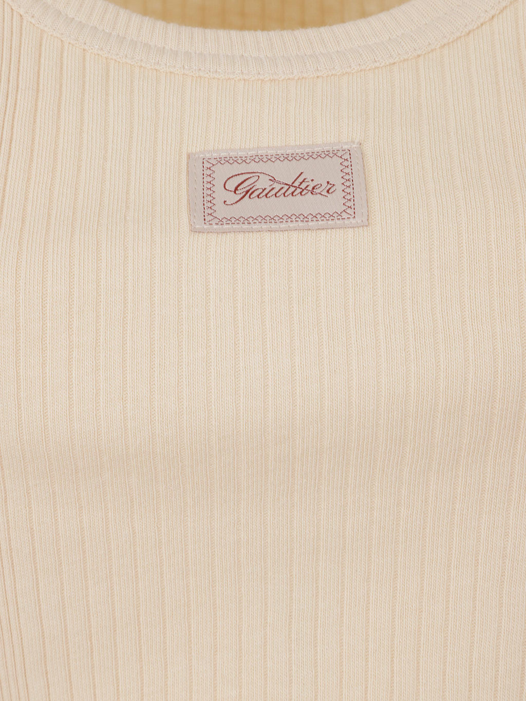Ribbed short dress with "gaultier" patch and overa