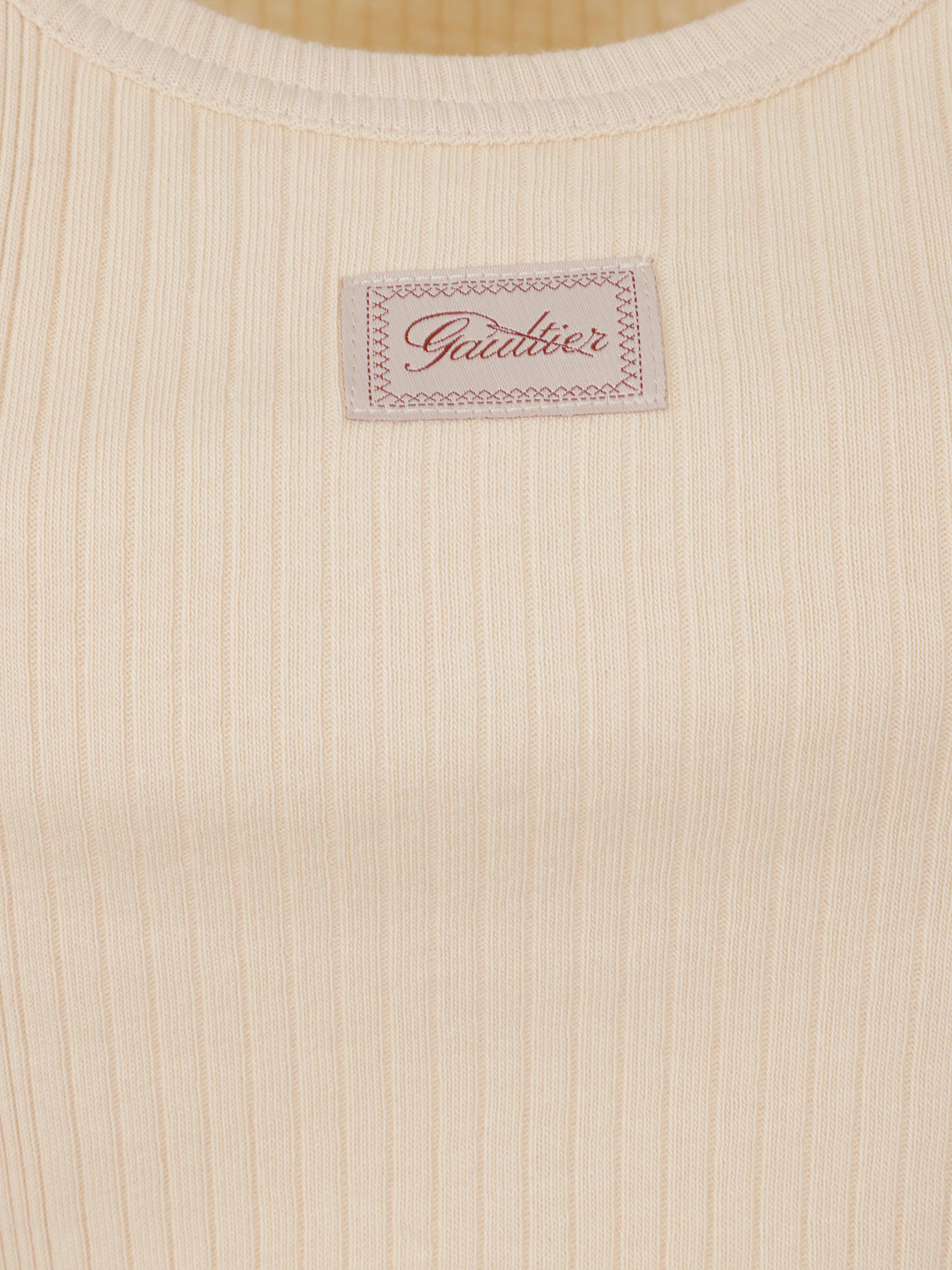 Ribbed short dress with "gaultier" patch and overa