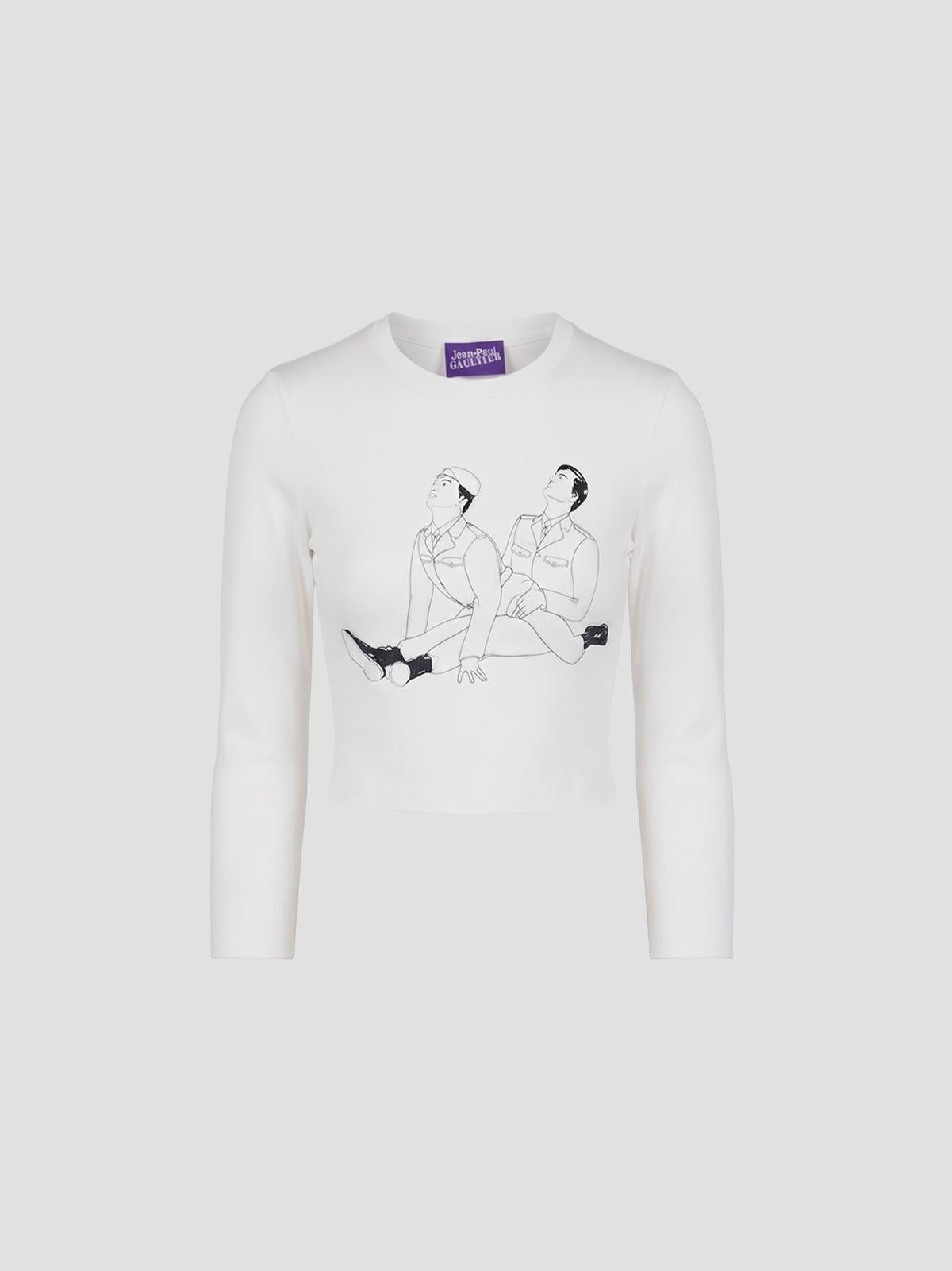 Stretch cotton jersey long sleeves top printed "ka