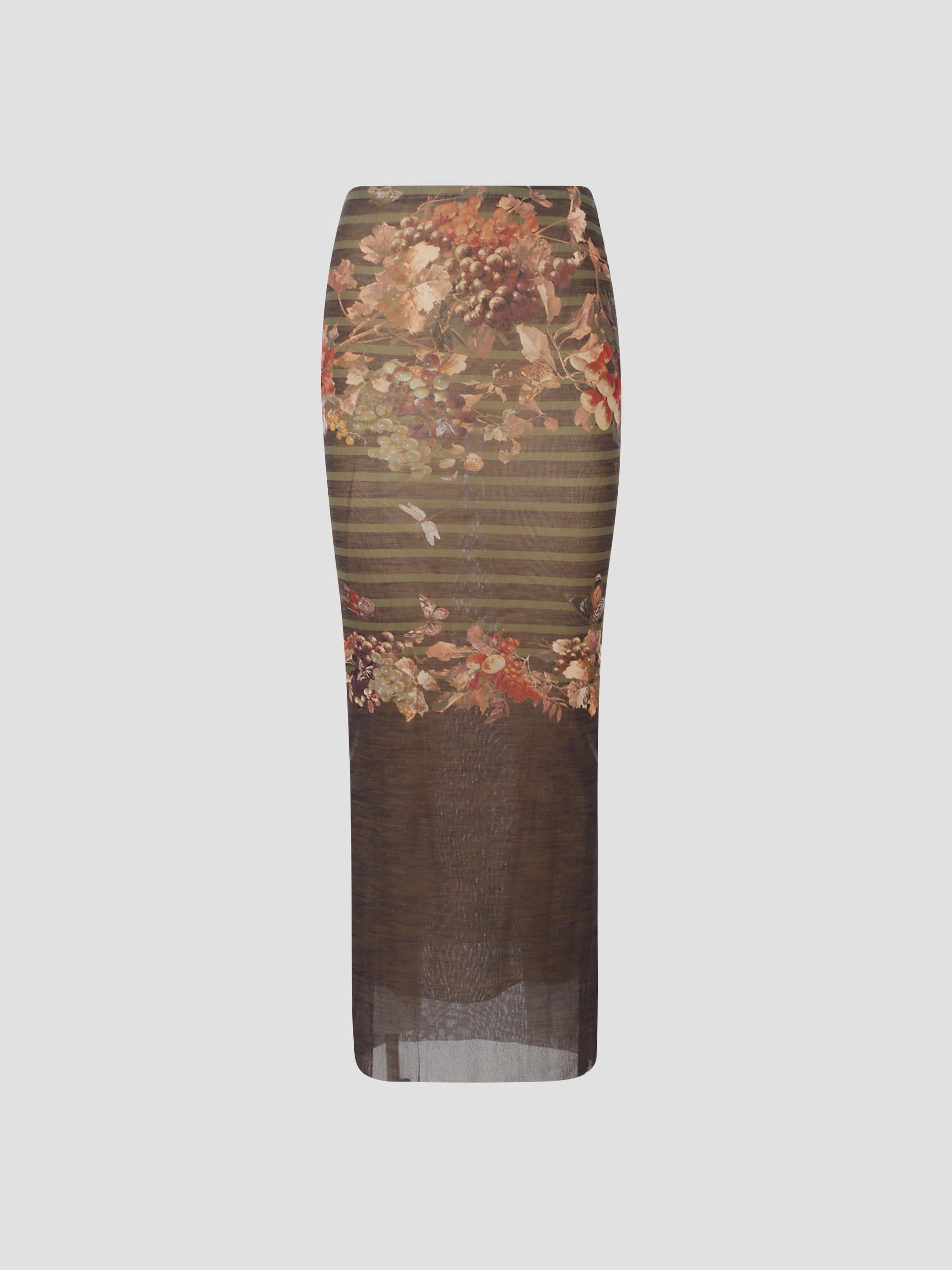 Mesh long skirt printed "marinière grape"