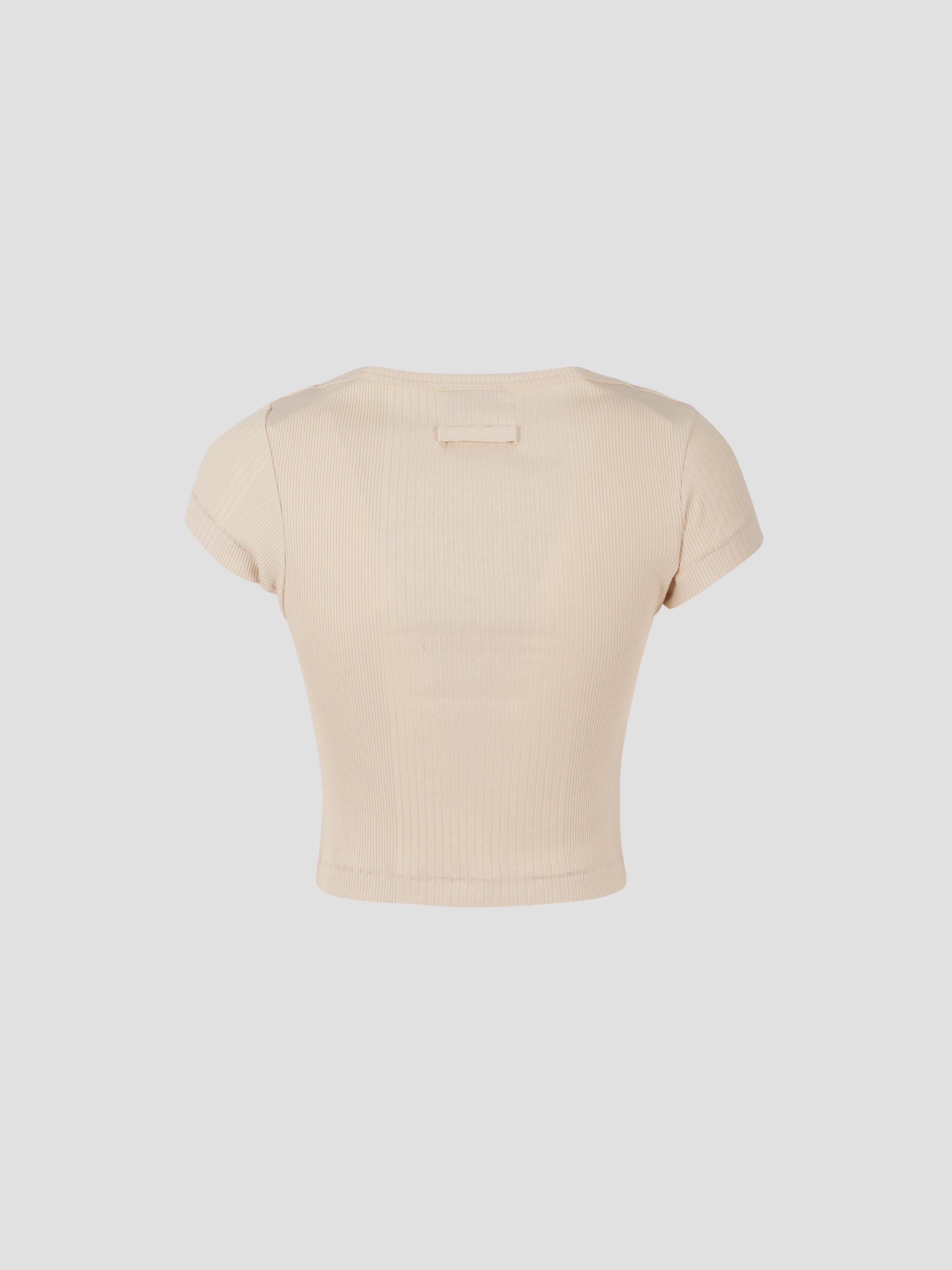 Cotton ribbed cropped baby tee with "gaultier" pat