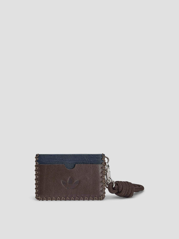 Wales bonner leather card holder lanyard dark brow
