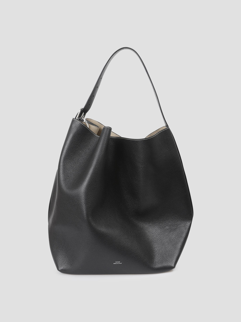 Belted grained-leather tote