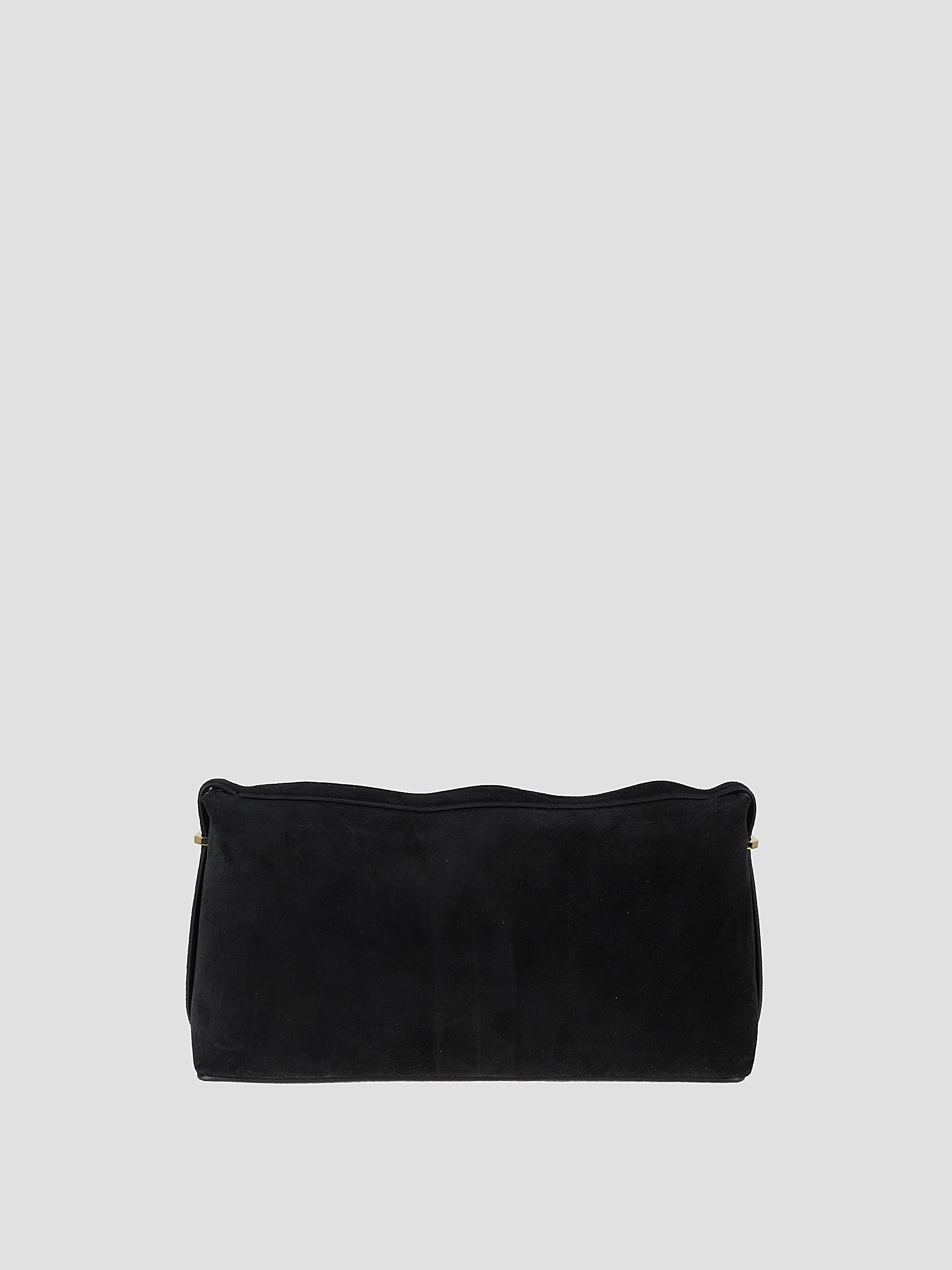 Belted suede clutch