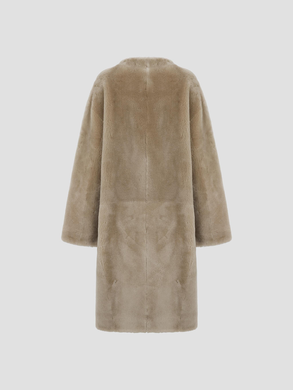 Collarless shearling coat